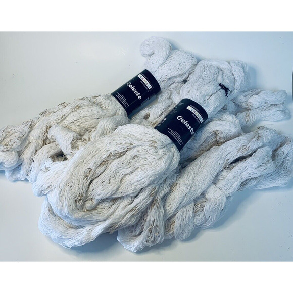 4 Skeins Tahki Tubular Nett Yarn/Fabric Celeste S Charles White Metallic New - Picture 4 of 10